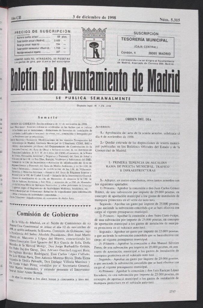 Miniatura de Boletín del Ayuntamiento de Madrid del 3 de diciembre de 1998