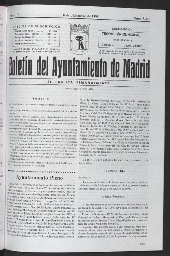 Miniatura de Boletín del Ayuntamiento de Madrid del 10 de diciembre de 1998
