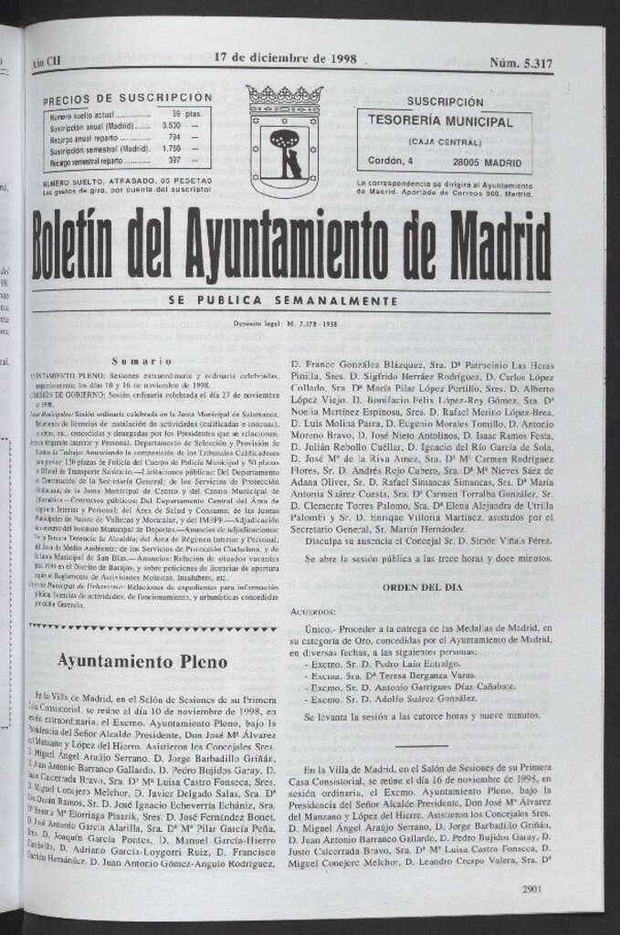 Miniatura de Boletín del Ayuntamiento de Madrid del 17 de diciembre de 1998