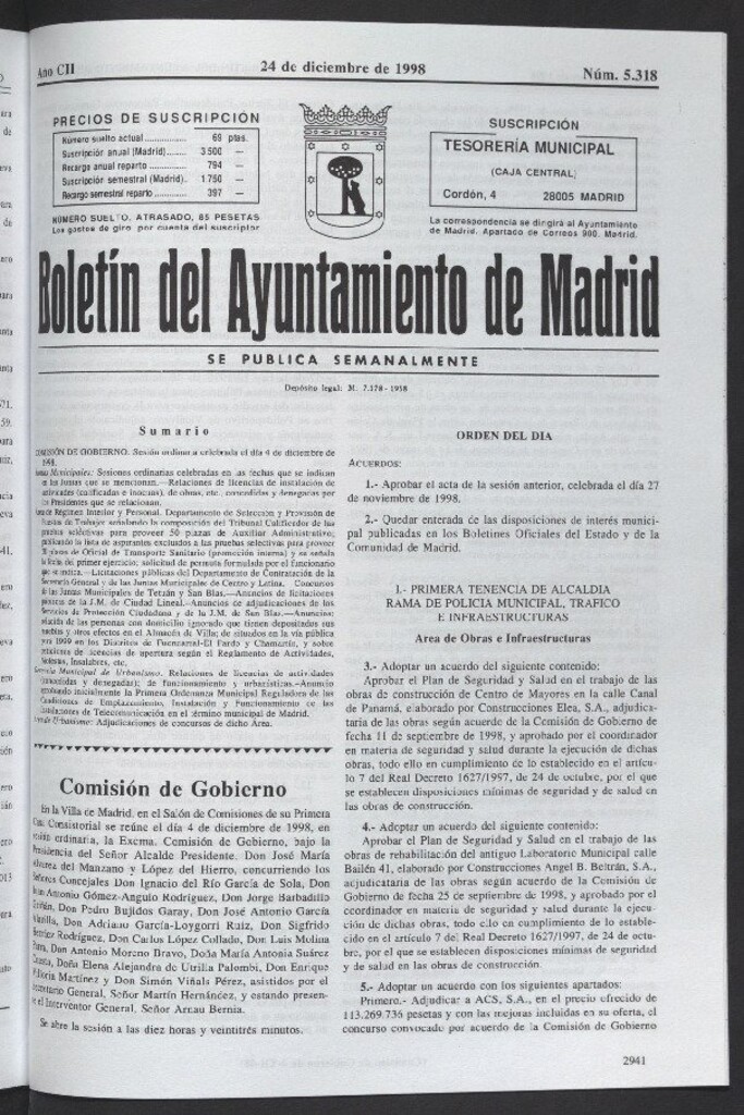 Miniatura de Boletín del Ayuntamiento de Madrid del 24 de diciembre de 1998