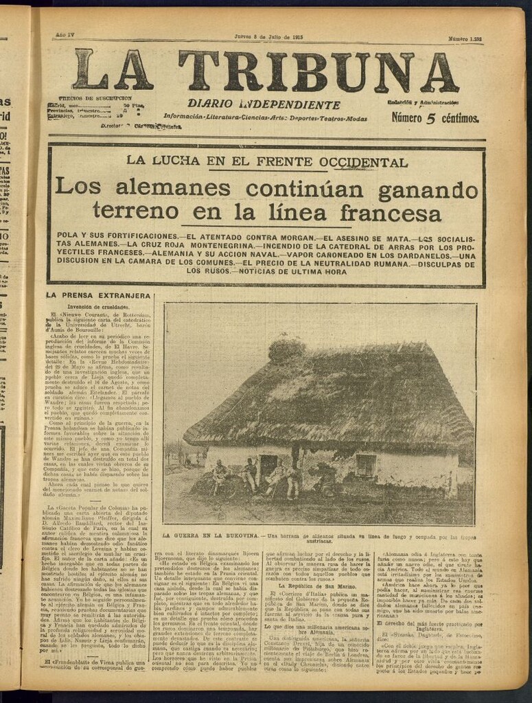 Miniatura de La Tribuna: diario independiente del 8 de julio de 1915