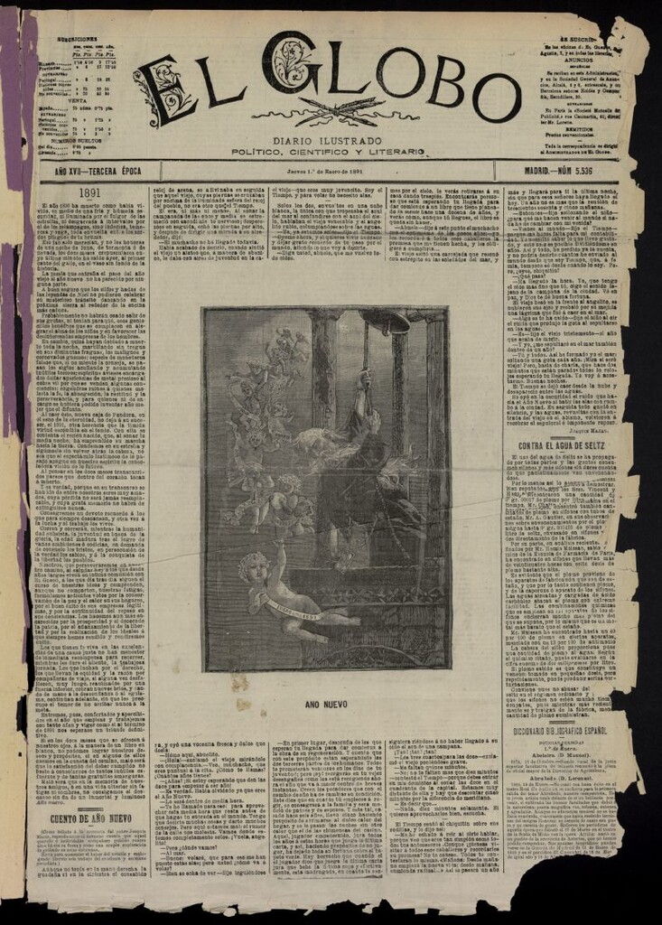 Miniatura de El Globo : diario ilustrado  del 1 de enero de 1891,nº 5536