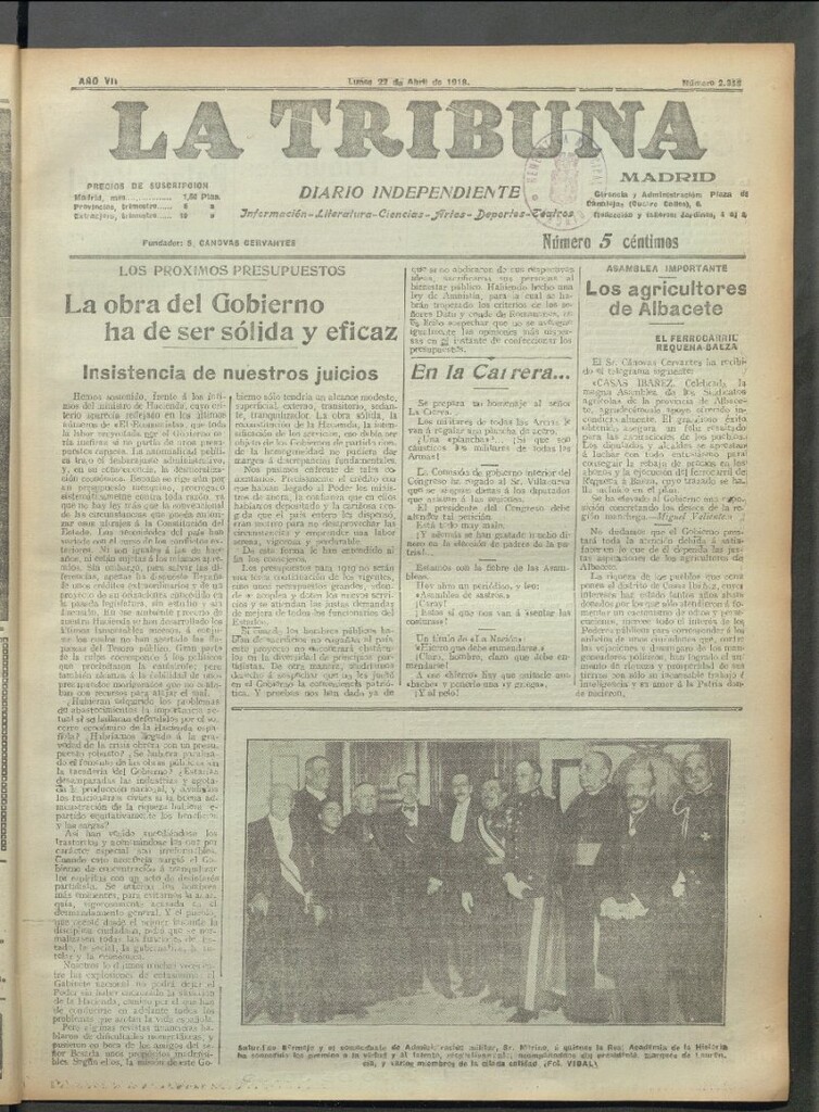 Miniatura de La Tribuna del 22 de abril de 1918