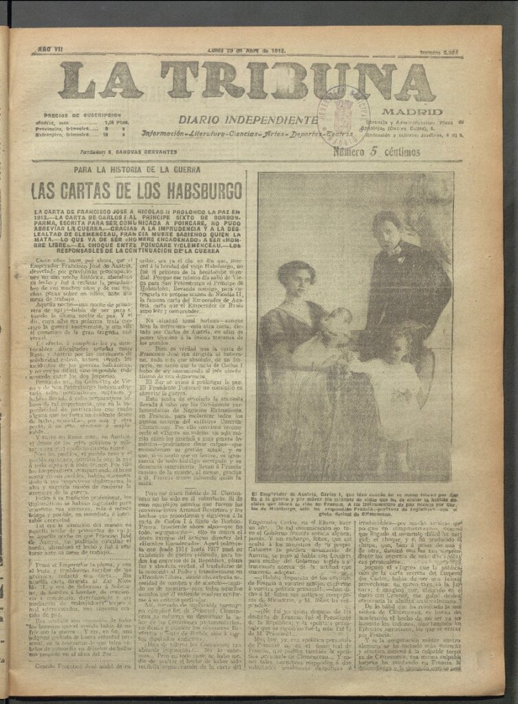Miniatura de La Tribuna del 29 de abril de 1918