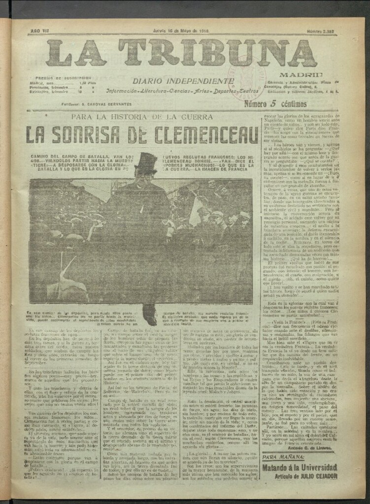 Miniatura de La Tribuna del 16 de mayo de 1918