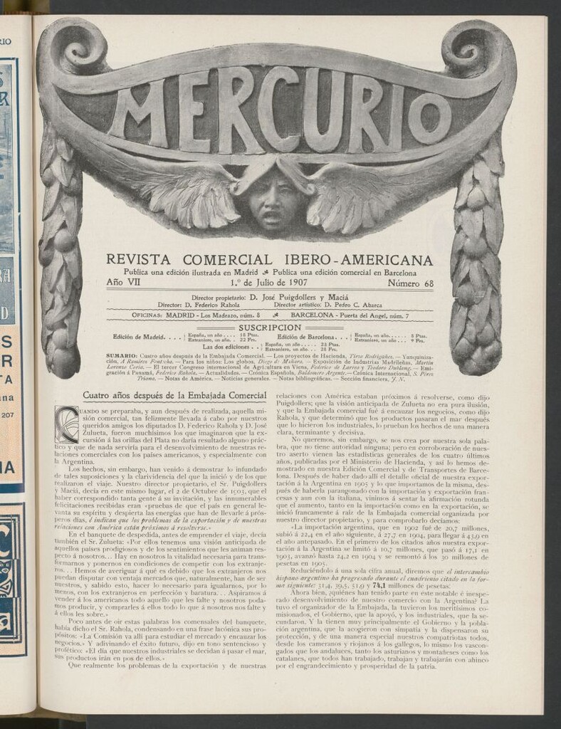 Miniatura de Mercurio : revista comercial hispano americana : publicación mensual de la Casa Comisionista del 1 de julio de 1907