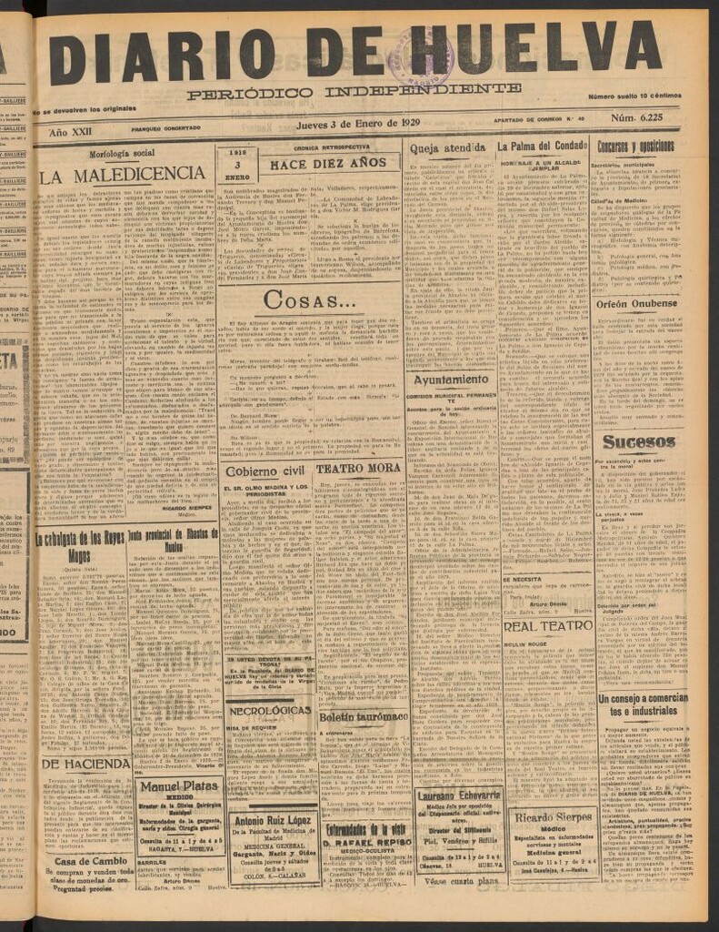 Miniatura de Diario de Huelva : periódico independiente del 3 de enero de 1929