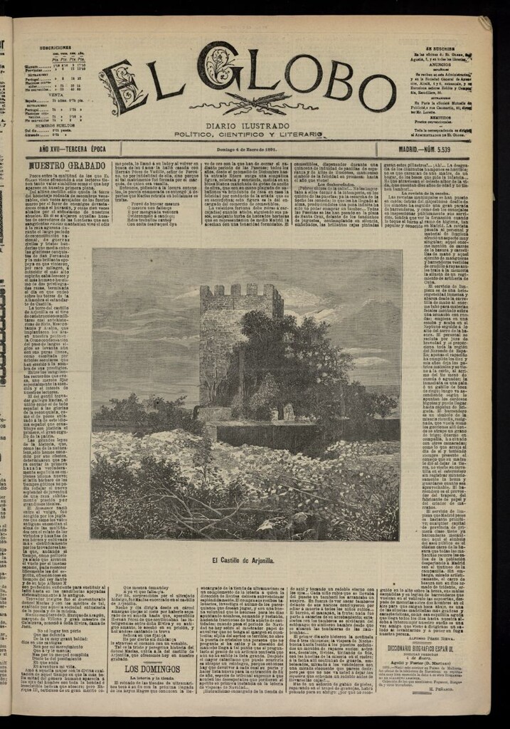 Miniatura de El Globo : diario ilustrado  del 4 de enero de 1891,nº 5539