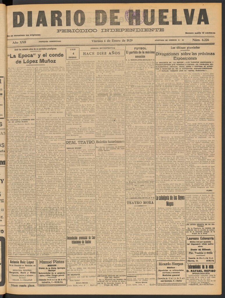 Miniatura de Diario de Huelva : periódico independiente del 4 de enero de 1929