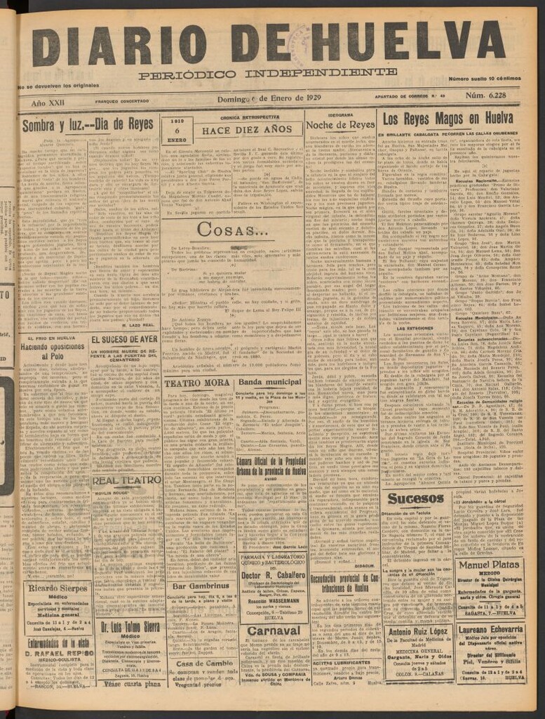 Miniatura de Diario de Huelva : periódico independiente del 6 de enero de 1929