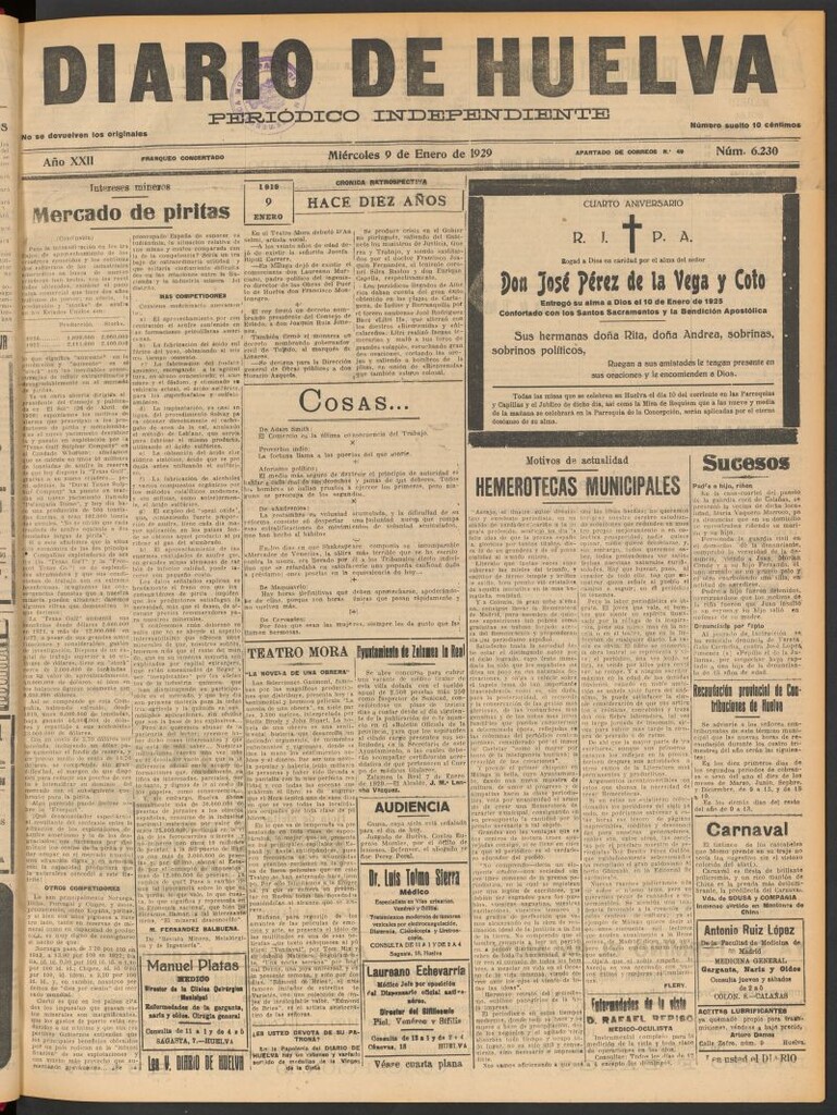 Miniatura de Diario de Huelva : periódico independiente del 9 de enero de 1929