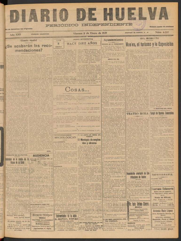 Miniatura de Diario de Huelva : periódico independiente del 11 de enero de 1929