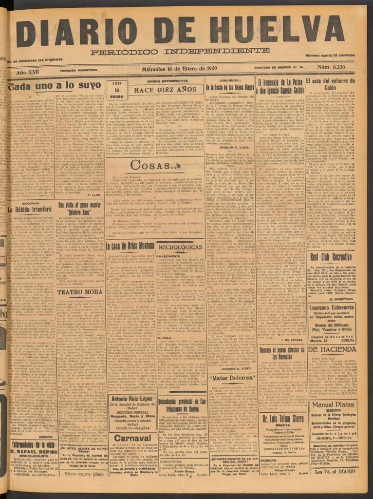 Miniatura de Diario de Huelva : periódico independiente del 16 de enero de 1929