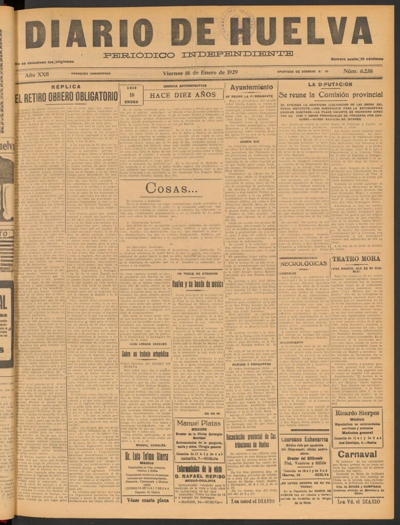 Miniatura de Diario de Huelva : periódico independiente del 18 de enero de 1929