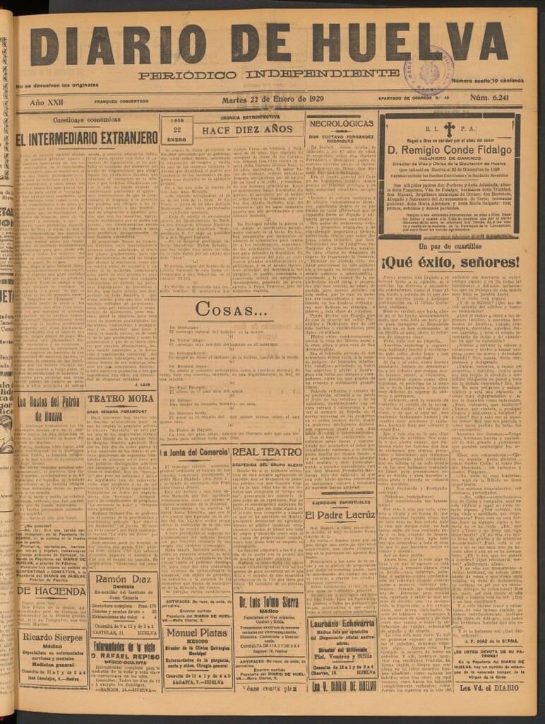 Miniatura de Diario de Huelva : periódico independiente del 22 de enero de 1929