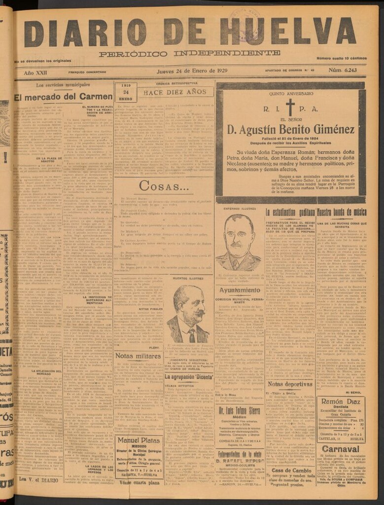 Miniatura de Diario de Huelva : periódico independiente del 24 de enero de 1929