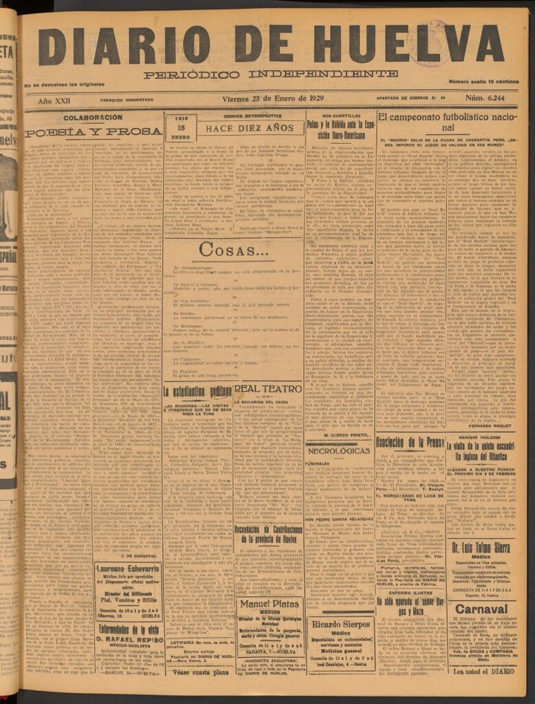 Miniatura de Diario de Huelva : periódico independiente del 25 de enero de 1929