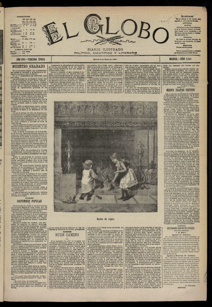 Miniatura de El Globo : diario ilustrado  del 6 de enero de 1891,nº 5541
