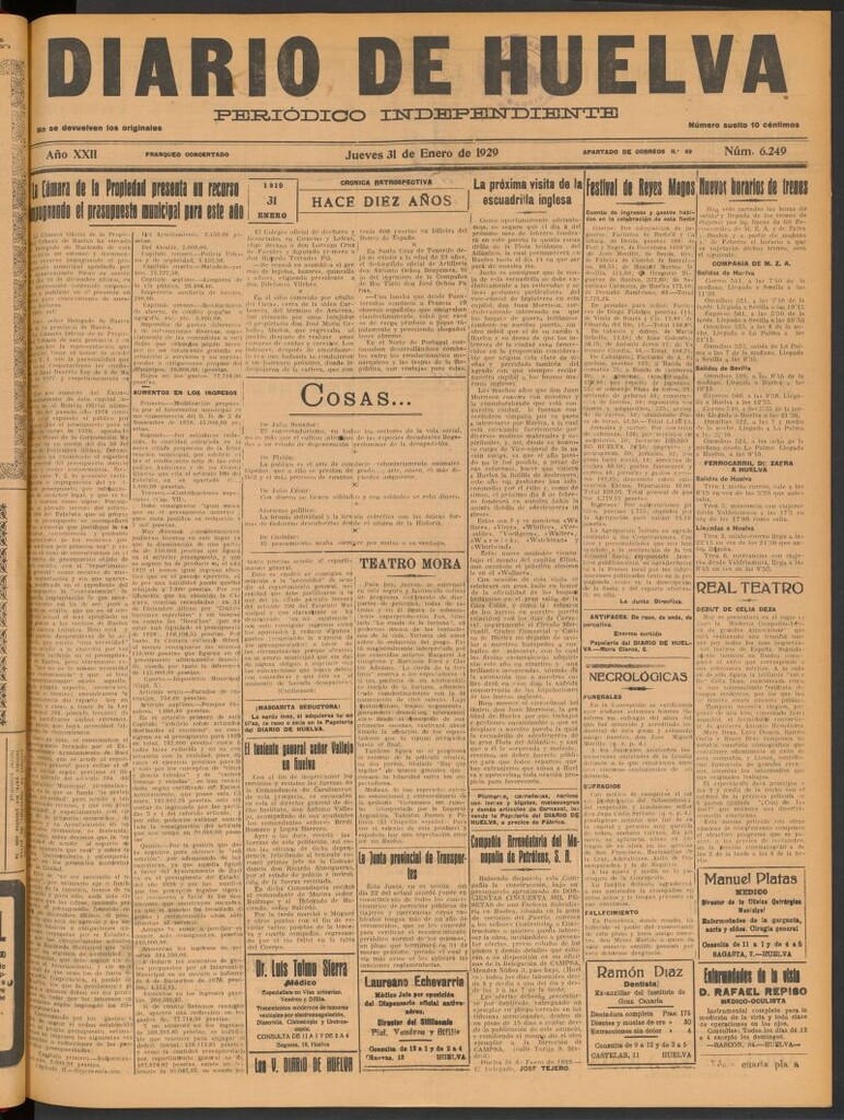 Miniatura de Diario de Huelva : periódico independiente del 31 de enero de 1929