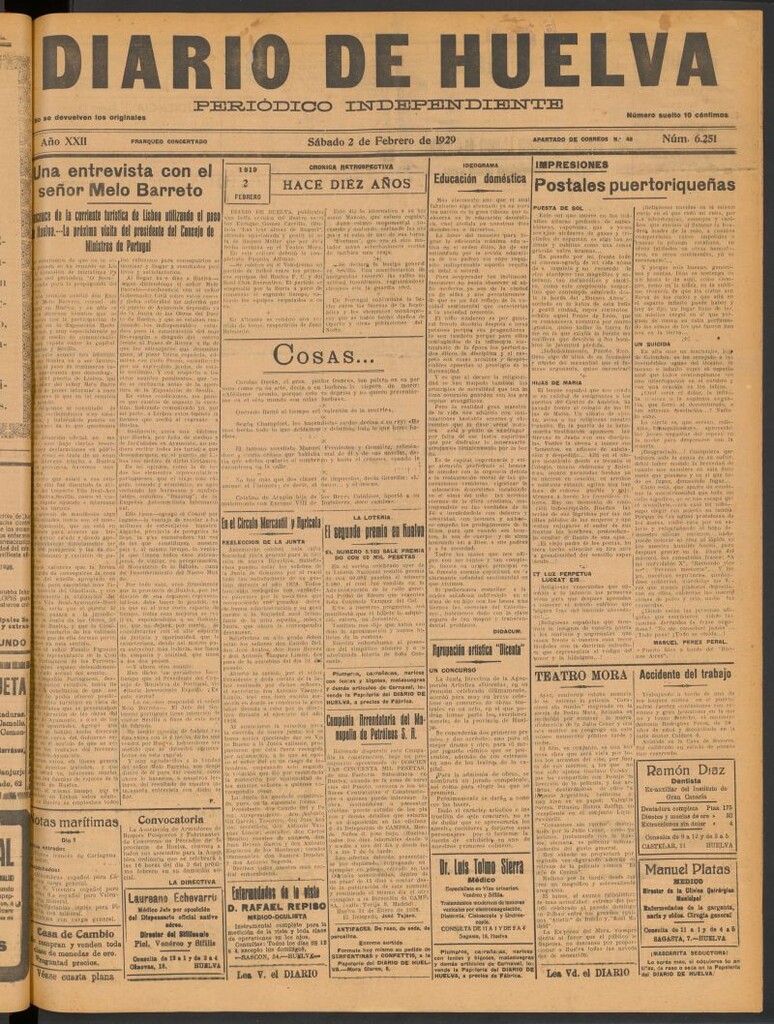 Miniatura de Diario de Huelva : periódico independiente del 2 de febrero de 1929