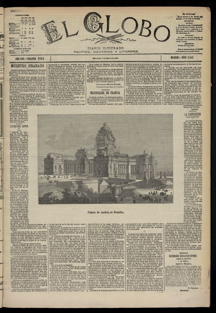 Miniatura de El Globo : diario ilustrado  del 7 de enero de 1891,nº 5542