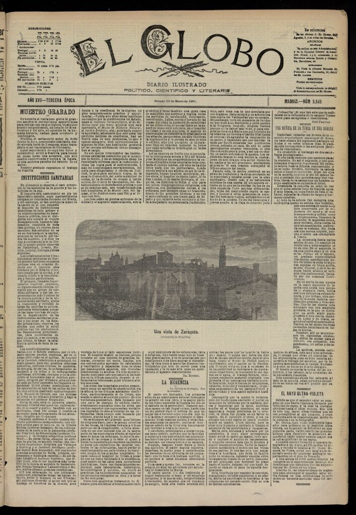 Miniatura de El Globo : diario ilustrado  del 10 de enero de 1891,nº5545