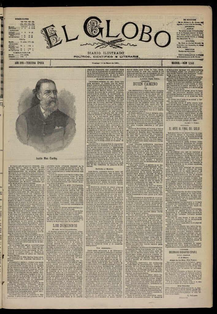 Miniatura de El Globo : diario ilustrado  del 11 de enero de 1891,nº 5546