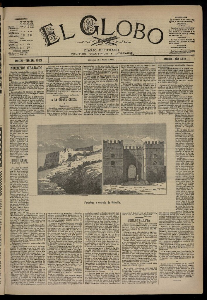 Miniatura de El Globo : diario ilustrado  del 14 de enero de 1891,nº 5549