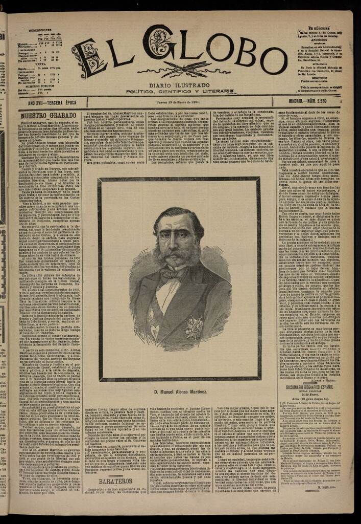Miniatura de El Globo : diario ilustrado  del 15 de enero de 1891,nº 5550