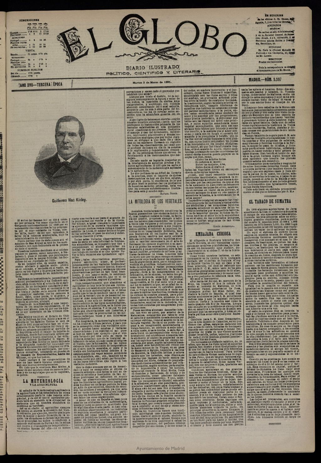 Miniatura de El Globo : diario ilustrado  del 3 de marzo de 1891,nº 5597