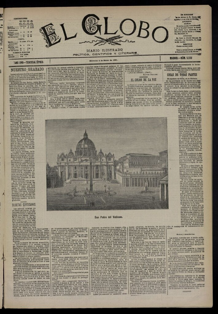 Miniatura de El Globo : diario ilustrado  del 4 de marzo de 1891,nº 5598