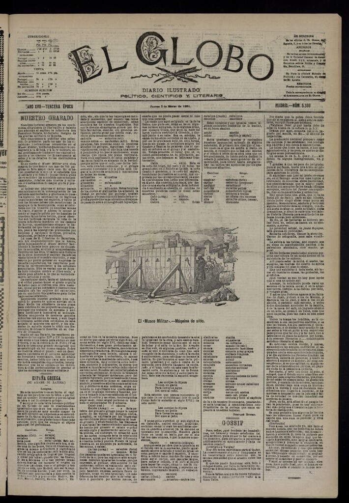 Miniatura de El Globo : diario ilustrado  del 5 de marzo de 1891,nº 5599