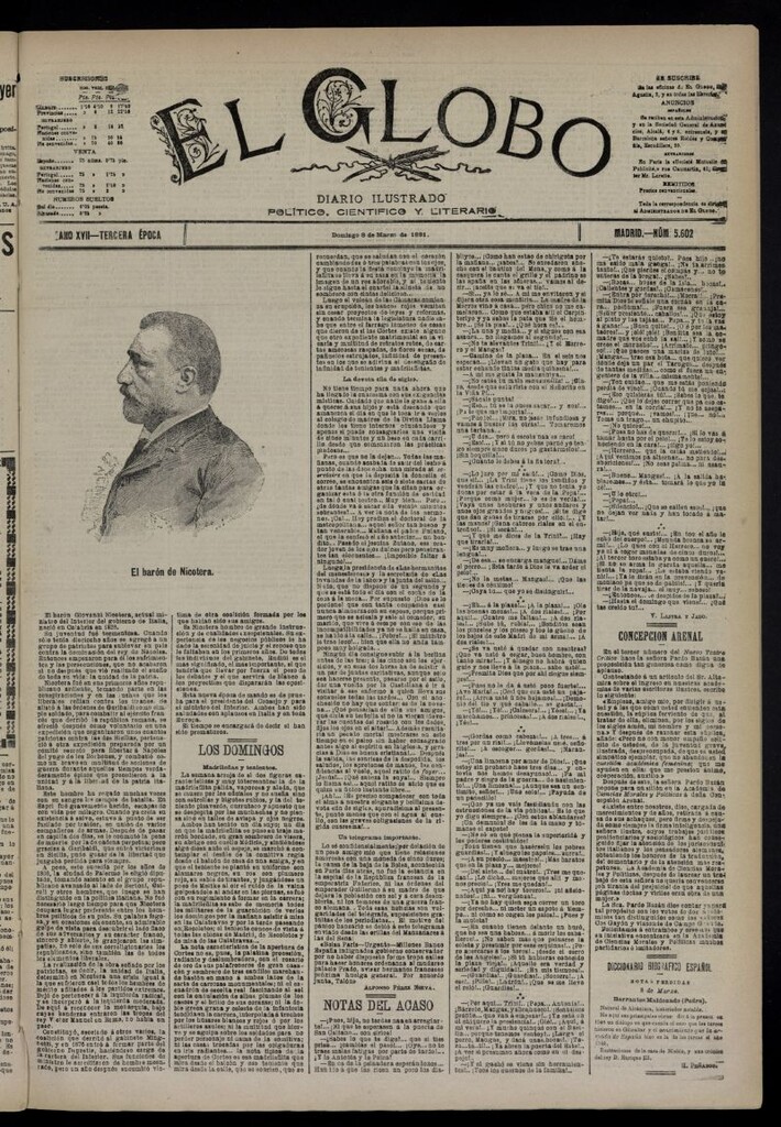 Miniatura de El Globo : diario ilustrado  del 8 de marzo de 1891,nº 5602