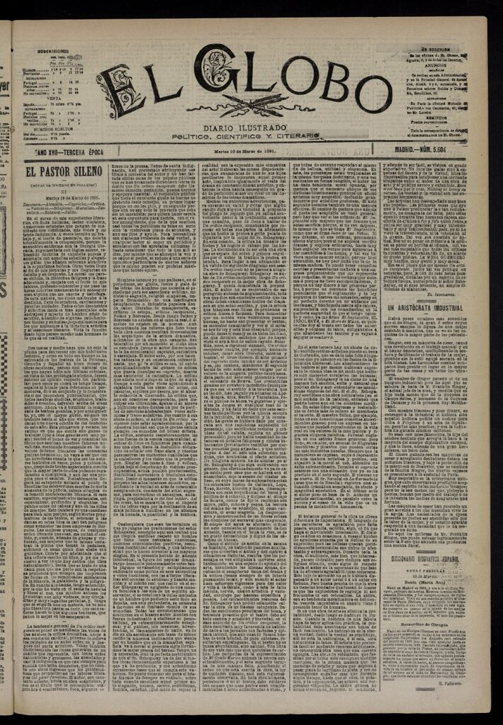 Miniatura de El Globo : diario ilustrado  del 10 de marzo de 1891,nº 5604