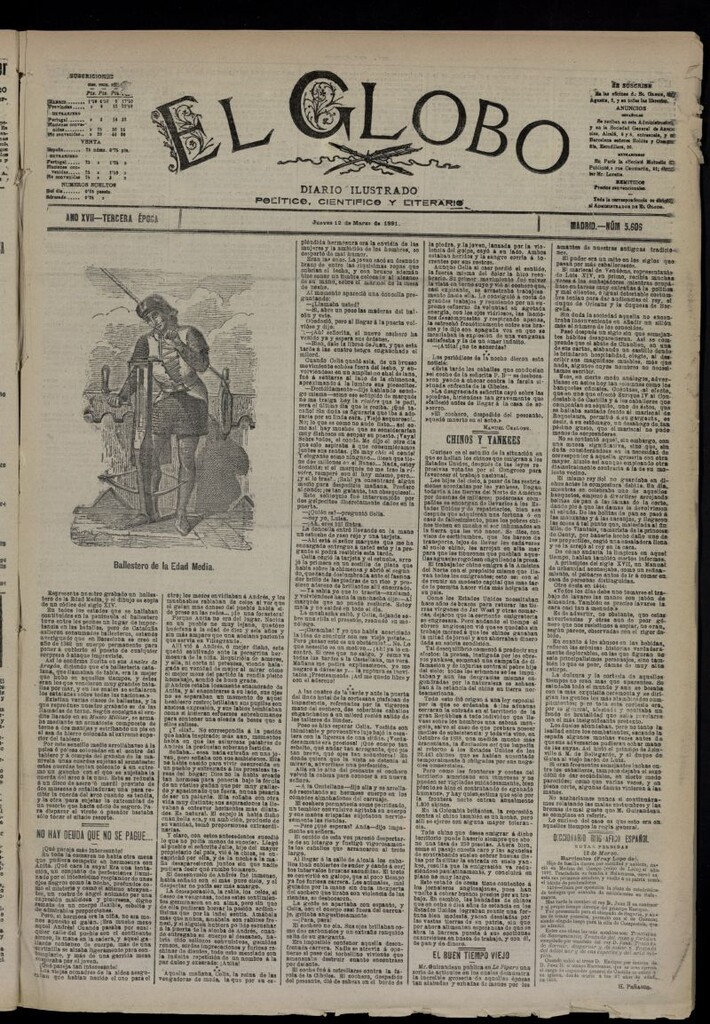 Miniatura de El Globo : diario ilustrado  del 12 de marzo de 1891,nº 5606