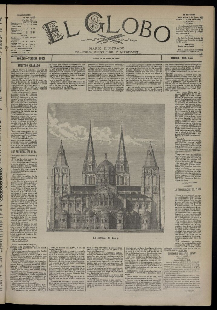Miniatura de El Globo : diario ilustrado  del 13 de marzo de 1891,nº 5607