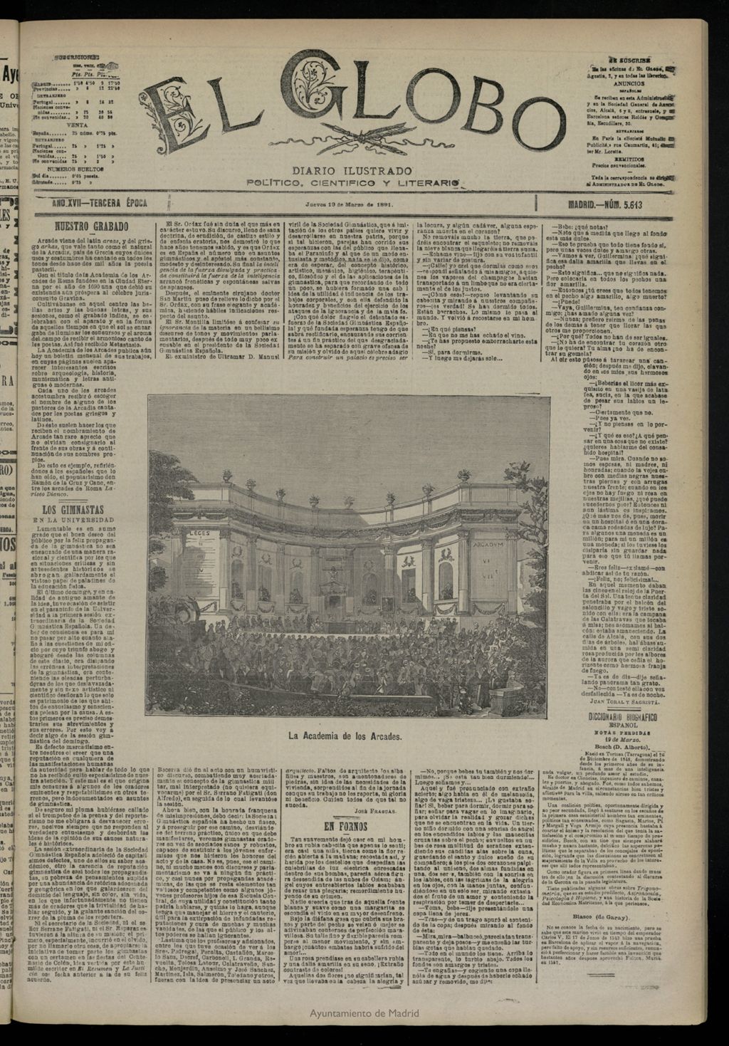 Miniatura de El Globo : diario ilustrado  del 19 de marzo de 1891,nº 5613