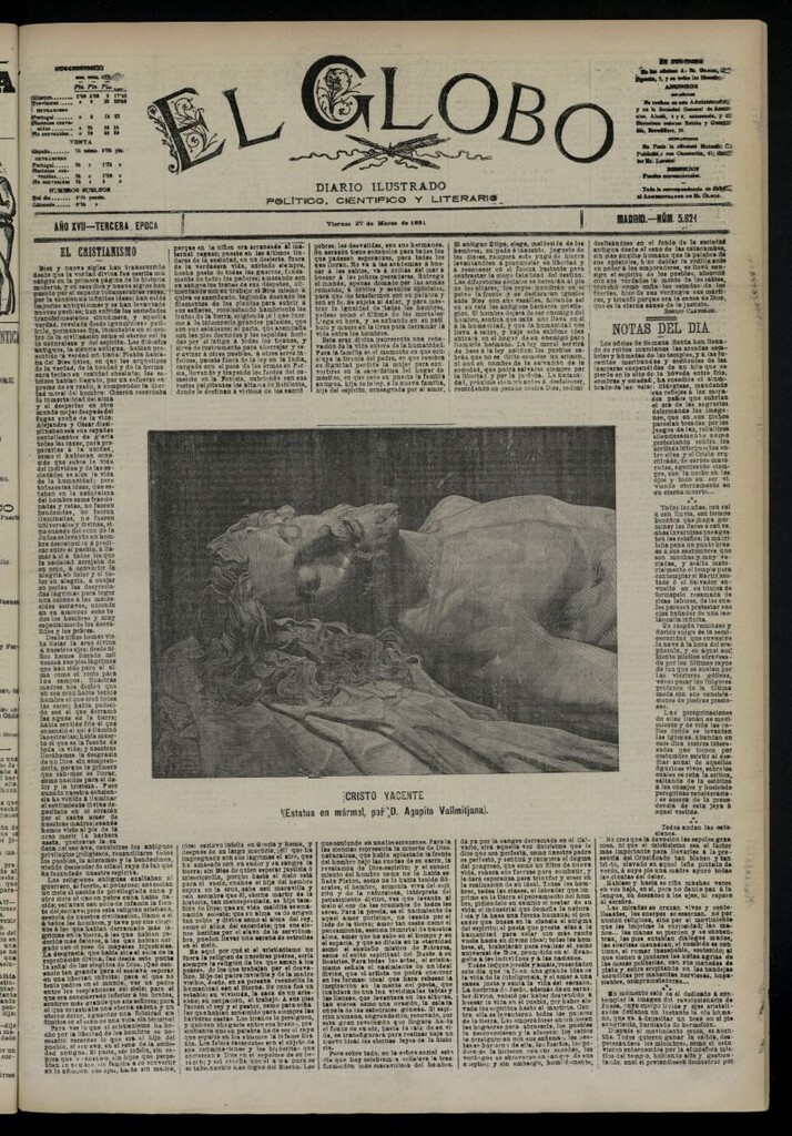 Miniatura de El Globo : diario ilustrado  del 27 de marzo de 1891,nº 5621