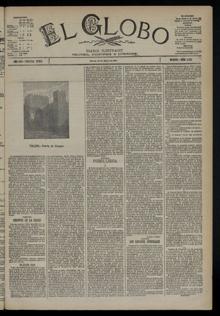 Miniatura de El Globo : diario ilustrado  del 31 de marzo de 1891,nº 5625