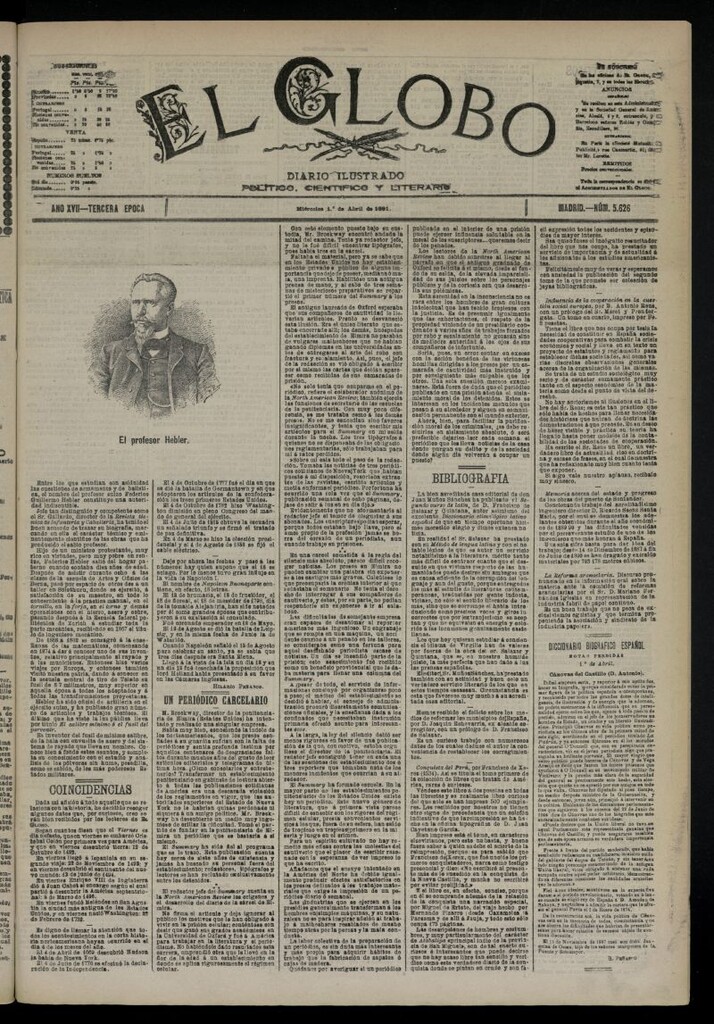 Miniatura de El Globo : diario ilustrado  del 1 de abril de 1891,nº 5626