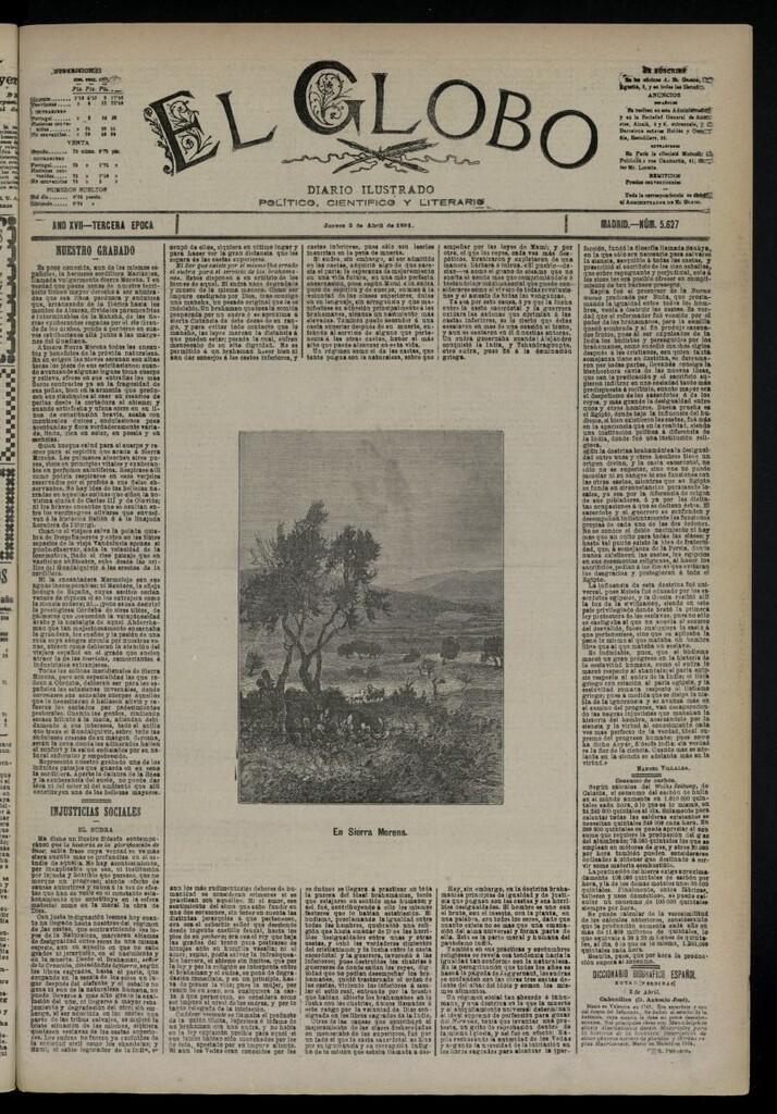 Miniatura de El Globo : diario ilustrado  del 2 de abril de 1891,nº 5627