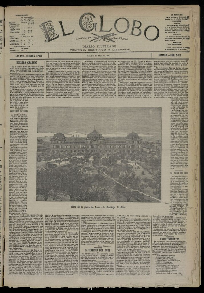 Miniatura de El Globo : diario ilustrado  del 4 de abril de 1891,nº5629