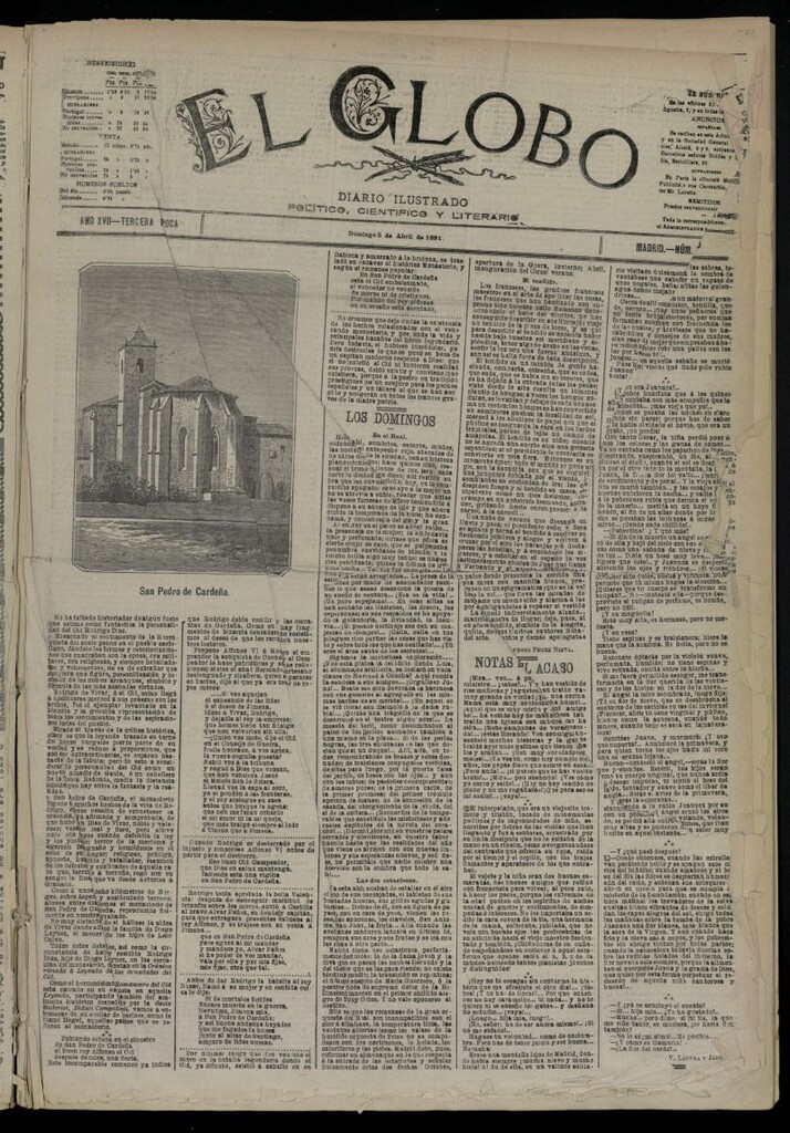 Miniatura de El Globo : diario ilustrado  del 5 de abril de 1891,nº 5630