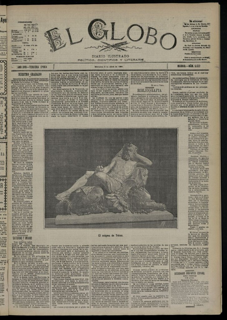 Miniatura de El Globo : diario ilustrado  del 8 de abril de 1891,nº 5633