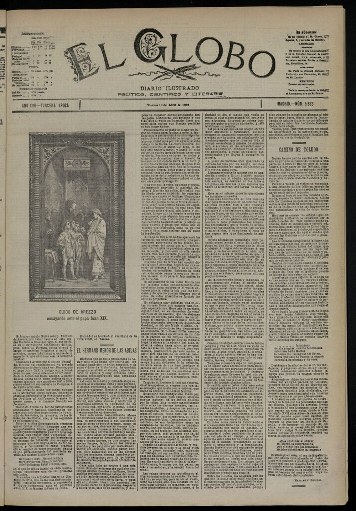 Miniatura de El Globo : diario ilustrado  del 10 de abril de 1891,nº 5635