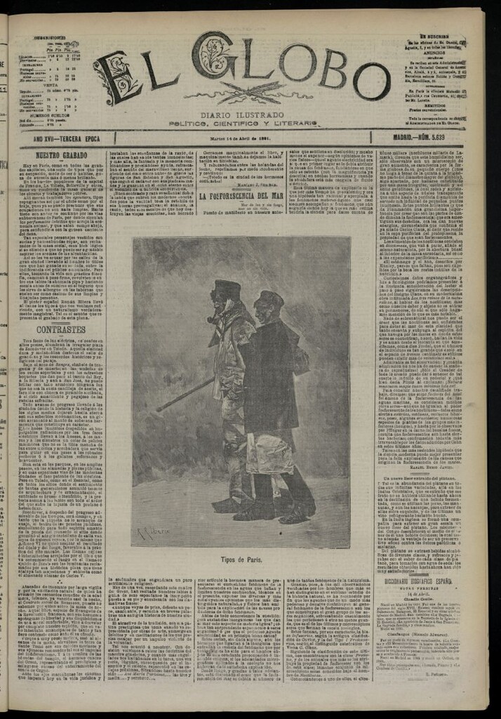 Miniatura de El Globo : diario ilustrado  del 14 de abril de 1891,nº 5639