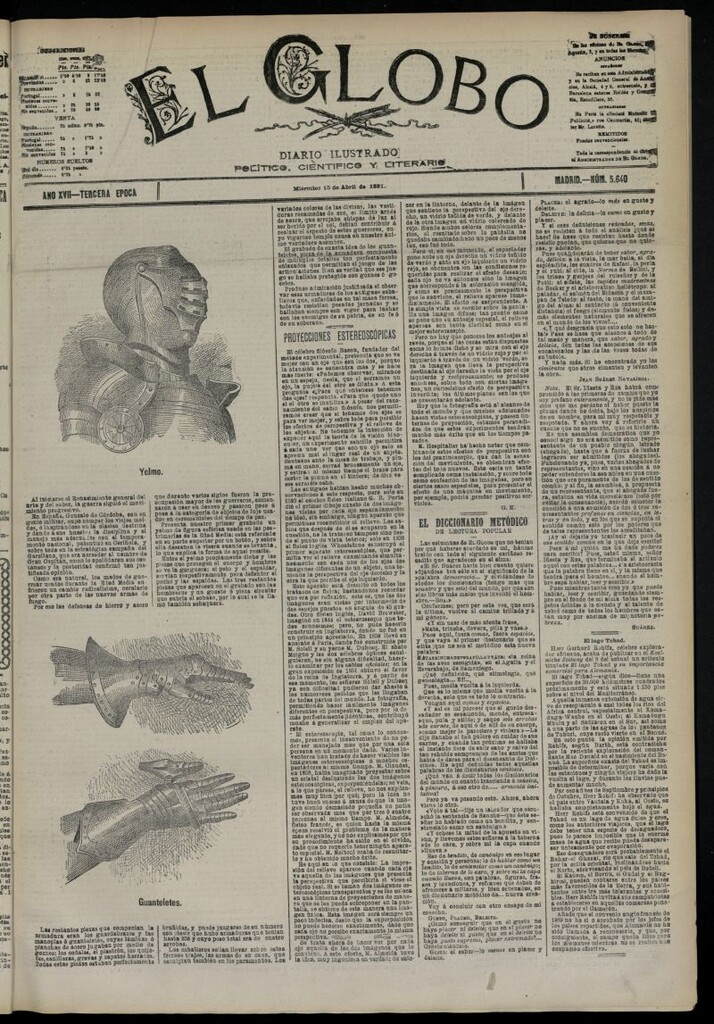 Miniatura de El Globo : diario ilustrado  del 15 de abril de 1891,nº 5640