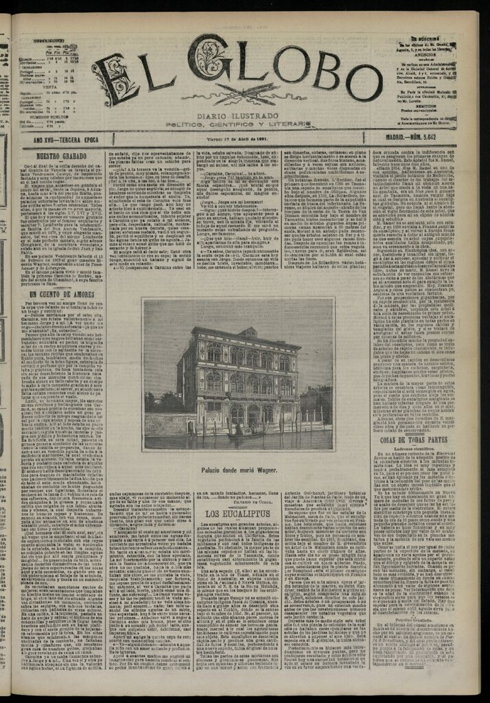 Miniatura de El Globo : diario ilustrado  del 17 de abril de 1891,nº 5642