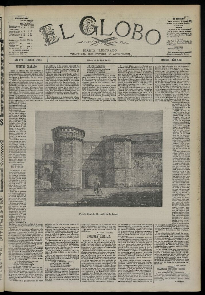 Miniatura de El Globo : diario ilustrado  del 18 de abril de 1891,nº 5643