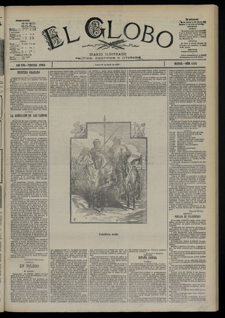 Miniatura de El Globo : diario ilustrado  del 20 de abril de 1891,nº 5645